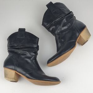 ROLLDA Women's Black Leather Scrunch Western Booties Boots